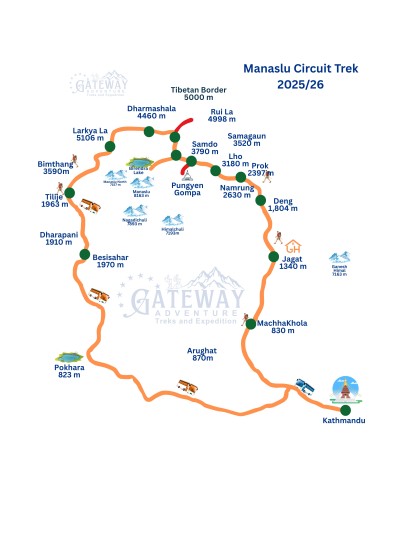Route Map - Manaslu Circuit Trek
